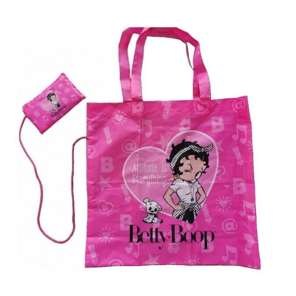 New Pink Attitude Betty Boop Reusable Shopping Bag Shoulder Tote 15x15 Pudgy NIP